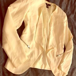 H&M Creme Open Front Blazer with Zipper Detail
